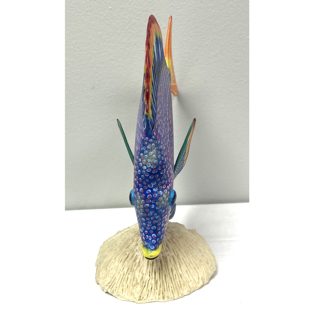 VTG Large Rainbow 3D Hand Carved Hand Painted Wood Fish Sculpture On Coral READ - Picture 2 of 14